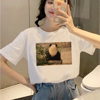 Čína Panda Tlač Žien T Letné tričko Krátky Rukáv O-krku Ženy Topy Tričko Bežné Tees Lady Estetické