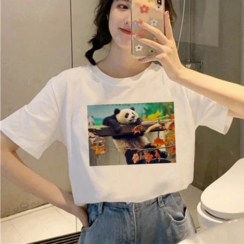 Čína Panda Tlač Žien T Letné tričko Krátky Rukáv O-krku Ženy Topy Tričko Bežné Tees Lady Estetické