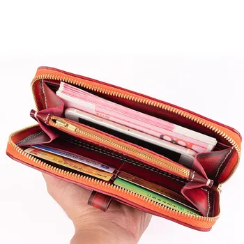 Ženy Originálne Kožené Peňaženky Rezbárstvo Vody Lotus Mobile Phone Bag Peňaženky Žena Spojka Činením Rastlinným Činidlom Kožené Peňaženky