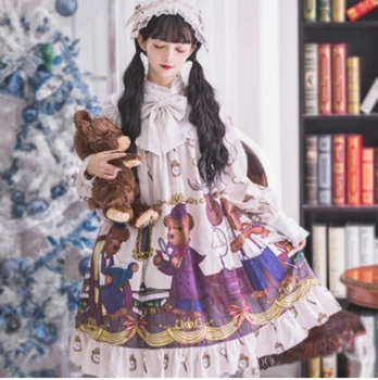 Kawaii dievča gothic lolita op Sladká princezná lolita šaty vintage falbala stojan roztomilý bowknot tlač vysoký pás viktoriánskej šaty