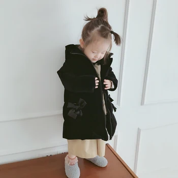 Originálne detské oblečenie black nadol bunda s kapucňou imakokoni roztomilý hrubé polovici dĺžky srsti dievčatá zimné 0155