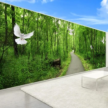 Vlastné Foto nástenná maľba Tapety Pre Obývacia Izba, Spálňa Steny 3D Zelený Les Cesta Biely Holub Pozadí Stenu, Dekorácie, Maliarstvo,