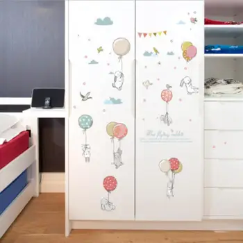 Roztomilý Kreslený Králik Farebné Balóny Samolepky na Stenu Dieťa, Chlapec, Dievča Spálňa Decor Nálepky Izba Nábytok, Tapety Stikers XN185