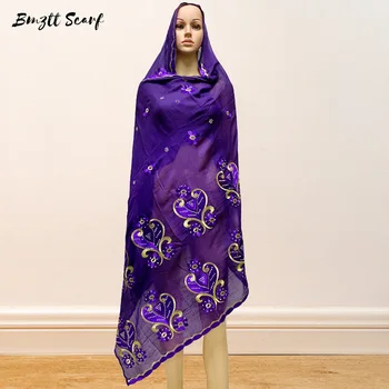 Nové Veľké rozmery 210*11 cm Ženy bavlnená šatka , Mäkké výšivky šály, skladaný hlavový most hidžáb moslimských zábaly šatky BF-037