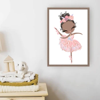 Baby Dievčatá Balerína Škôlky Stenu Decor Art Plátno Maľovať Obrázky Swan Princess Ružová Balet Vytlačí Nordic Plagát Detská Izba De