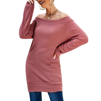 Žena Oblečenie 2020 Lomka Krku Ružový Pevné Dlhé Topy Sexy Dlhé Slevee Bežné Hot Style Plus Veľkosť Vintage