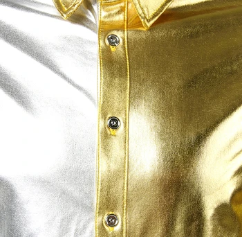 Muži Tričko Dlhý Rukáv Zlato Lesklé Striebro Streetwear Camisa Hombre Mužov Oblečenie 2018 Bežné Slim Fit Kockované Košele Lesklý