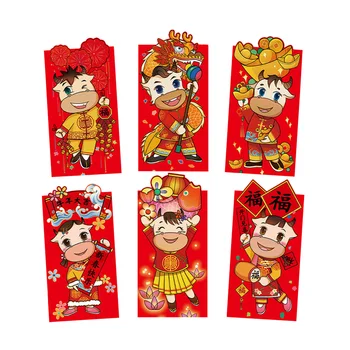 6pcs/súbor Červené Paketové Zábavné Pozdrav Čínsky Nový Rok 2021 Zverokruhu Ox Vzor Šťastie Symbol Peniaze Obálky Prenosné Jarný Festival