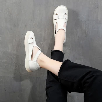 BEYARNE Originálne Kožené Topánky Žena Duté Z Sandále Žena Bežné Ploché S Sandále Dámske Topánky Sandalias De Mujer Verano