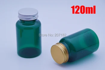 100ks 120ml PET Priehľadné Zelenej Medicíny na vodu, Kapsle/Pilulky/Prášok/Vitamín Plastových Fliaš -- Zlaté/Strieborné Hliníkové Krytky