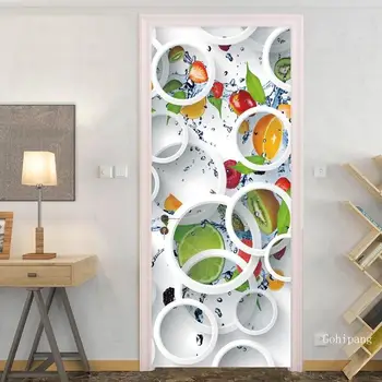 3D Stereo Kruhu Ovocie Dvere Nálepky nástennú maľbu, Tapety Kuchyňa Reštaurácia Samolepiace Nepremokavé Samolepky na Stenu Domova Plagát