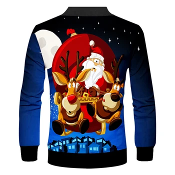 CJLM Mužov 3D Vytlačené Krásne Santa Claus A Elk Oblečenie Trend Najlepší Muž Vianočné Mesiac Vzor Bežné Zip Bunda