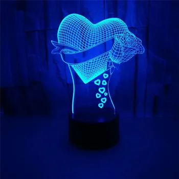 2018 Deň matiek Darček 3D Led Love Rose Nočného Dotyk Senser USB Tabuľka Ilúzie Náladu Stmievanie 7 Farieb Atmosféru stolná Lampa