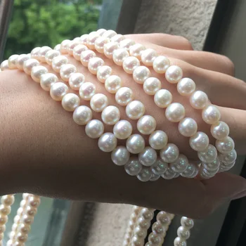 Perlový náhrdelník Okrúhly tvar a Veľkosť 7-8 mm dokonalý lesk na Šperky DIY voľné pearl pramene
