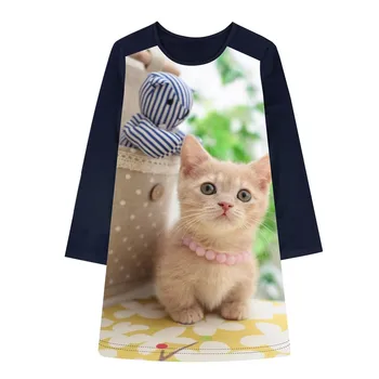 Dlhý Rukáv Dievčatá Šaty mačka Vzor Kostýmy Deti Oblečenie pekné Módne Dieťa Princezná Šaty Deti Oblečenie Vestidos