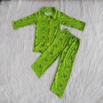 Zimné dievča vyhovovali pyžamo zelené mlieko hodváb pohodlné jednoduché roztomilý nohavice nohavice