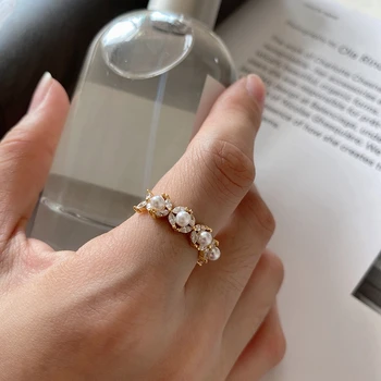 Besimpol Reálne 925 Sterling Silver Ring V Pohode Minimalistický Pearl Flower Nastaviteľné Otvoriť Krúžok Pre Ženy, Luxusné Jemné Šperky