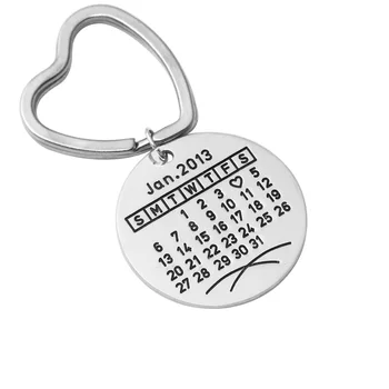 Personalizovaný kalendár Keychain, Hliníkový krúžok na kľúče, na Mieru Keychain strane pečiatka špeciálne dátum keyring pre manžela, priateľa