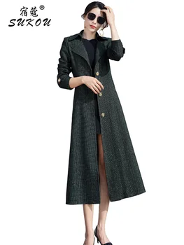 Temperament zelená čierna jeseň dámske oblečenie nové windbreaker windbreaker pás s zatváranie a tenký kabát, kabát
