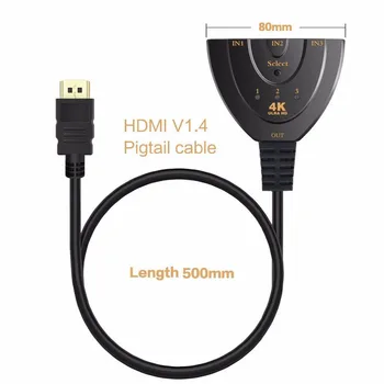 4K 3 Port HDMI Splitter Kábel Multi Prepnite Prepínač Hub Box LCD HDTV PS3, XBOX