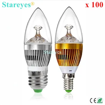 100 ks Stmievateľné 3W 4W 5W E14 E27 High Power LED sviečkach Droplight Žiarovka Stropný luster pozornosti lampy, osvetlenie