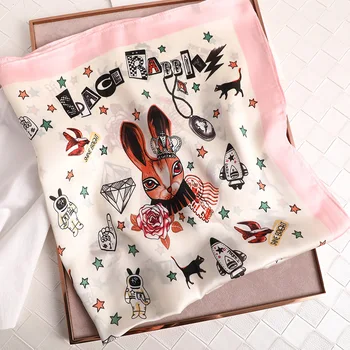 Nové 70 žien Cartoon králik tlač šatku módny trend malých hodvábna šatka námestie šatku uviazať package dekoratívny darček hot predaj