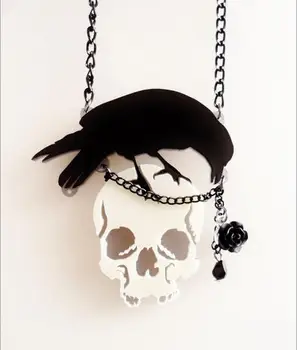 Akryl punk rock raven kvet lebky prívesok náhrdelník osobnosti vrana kostra náhrdelník pre ženy, dievča módne šperky