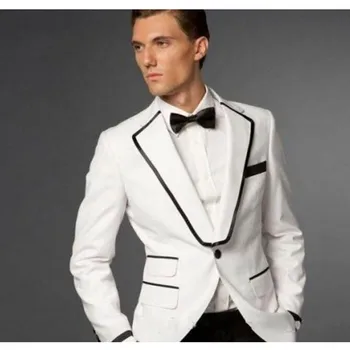 Nový Príchod Veľkoobchod - Biela a Čierna Ženícha Tuxedos Formálne Najlepšie pánske Obleky Groomsman Ženích Svadbu