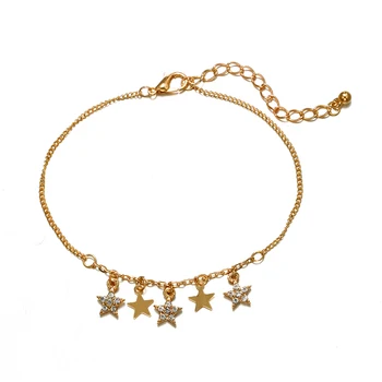 Docona Zlatá Farba Pentagram Geometrické Anklet pre Ženy, Dievča Reťaze Star Prívesok Anklet Sandále Naboso Bohomian Šperky 3996