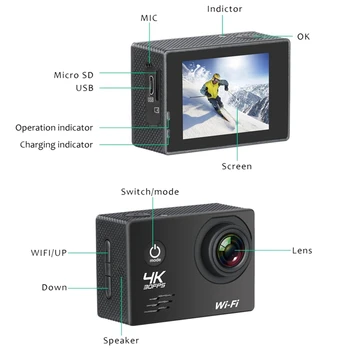 Akčné Kamery HD 4K/60Fps Wifi 16MP 2.0 LCD 170D Objektív Prilbu Kamera 30 M Ísť Nepremokavé Pro Športové Kamera Video Videokamera