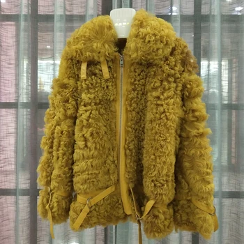Módne luxusné Toskánsko vlna kožušinový kabát zimný ženy 2019 originálne kožené bundy reálne ovčie kožušiny kabát hrubé teplé oblečenie festival