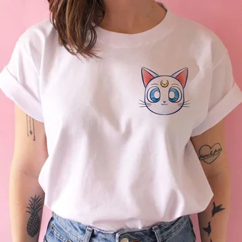 Sailor Moon Lete Nové Módne Tričko Ženy Harajuku Ulzzang T-Shirt Cute Cat Kreslené Tričká Topy Čaj