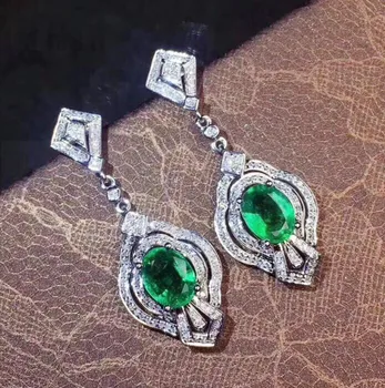 Prírodné smaragdové náušnice kvapka doprava Zadarmo 925 sterling silver 0.85 ct*2 ks drahokam Luxusnom štýle Jemné šperky #J18101409