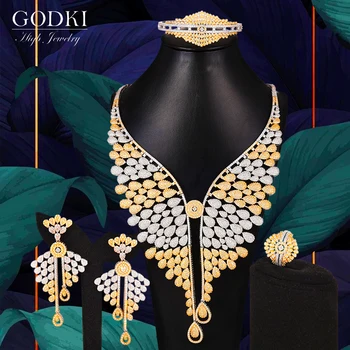 GODKI 4PCS Luxusné Anjel Krídla Afriky Šperky Set Pre Ženy, Svadobné earings módne šperky 2020 indické šperky Sady