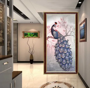 3D foto tapety moderného umenia maľby obývacia izba, vstupná chodba nástenná maľba Čínsky vtáčí Páva Magnolia veľké nástenné tapety