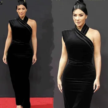 Nové Elegantné Jeden Ramenný Čierny Zamat Celebrity Dlhé Večerné Šaty 2021 Vestido De Festa Longo Kaftane Prom Sprievod Plášte