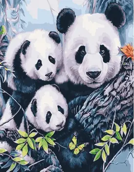 Maľovanie podľa čísel roztomilý rodiny pandy, 40x50 cm