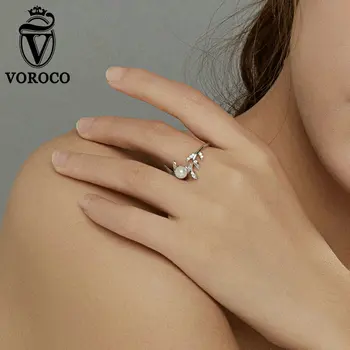 VOROCO Nové Krúžky, 925 Sterling Silver Lesklé Pšenice Uši Prst Prstene Pre Ženy Jednoduché Zapojenie Šperky Anel S925 BNR153