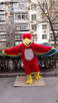 Plyšové chlpaté červený papagáj vták maskot kostým maškarný kostým súťaž: cosplay šaty mascotte tému maškarný karneval kostým oblečenie pre dospelých