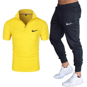 Nová pánska móda dva-kus T-shirt + bežné oblek nohavice pánske letné nové tlačené Poloshirt vysokej kvality-krátke rukávy športové oblečenie