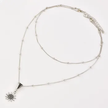 ALYXUY Nový Vintage Šperky Viacvrstvových Korálkové Choker Náhrdelníky pre Ženy, Dievčatá Boho Sexy Slnečnice Prívesok Náhrdelník N0166
