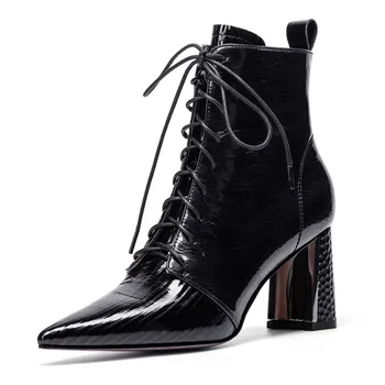 GPOKHDS 2021 ženy Členková obuv Hovädzie kože Zime krátke plyšové Namieril Prst na Zips, Vysoké podpätky, ženské topánky veľkosť 40