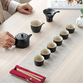 Kompletné čaj set s čaju zásobník, čierny kameň slúžiace zásobník s indukčná varná doska 220V porcelánu kungfu čaj sady hrniec šálku čaju džbán