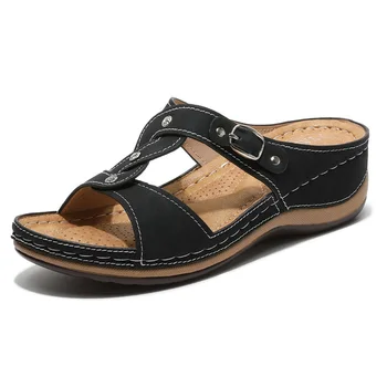 Kliny Sandále pre Ženy Arch Podporu Nízke Päty Retro Boho Pošmyknúť Na Otvorené Prst Papuče Lete Ležérne Topánky NYZ Shop