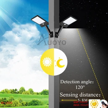 Auoyo 48 LED Solárne Svetlo Vonkajšie Osvetlenie Bezdrôtový Snímač Pohybu Lampa s Diaľkovým ovládaním 3 7 Režimov Teplota Farieb
