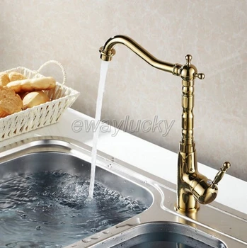 Zlaté Mosadz Otočný Náustok Kúpeľňa Umývadlo Umývadlo Batérie, Nádoby Chladiča Mixér Ťuknite Na Jednu Rukoväť Wsf097