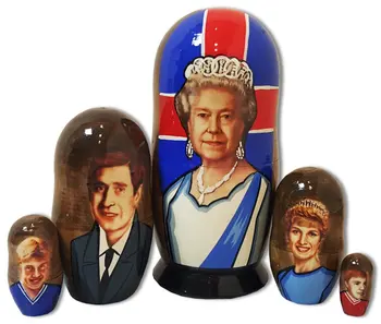 Matryoshka politických predstaviteľov anglickej Kráľovnej Alžbety 2.