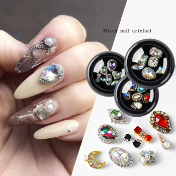 6 ks/box Zmiešané Kúzlo Zliatiny Kamienkami 3D Nail Art Dekorácie Crystal Pearl Diamanty, Šperky Dizajn, Manikúra DIY Ozdoby