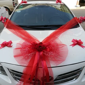 3ks Svadobné auto dekorácie hodváb luk umelého hodvábu gázy falošné kvet strany rose auto dekorácie príslušenstvo dovolenku dodávky