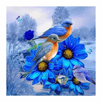 Vyšívanie, Výšivky Square/kolo Hot Predaj 5d Diamond Maľovanie Vtákov Modrý Kvet Mozaikový Obraz Ručne Drahokamu Domova